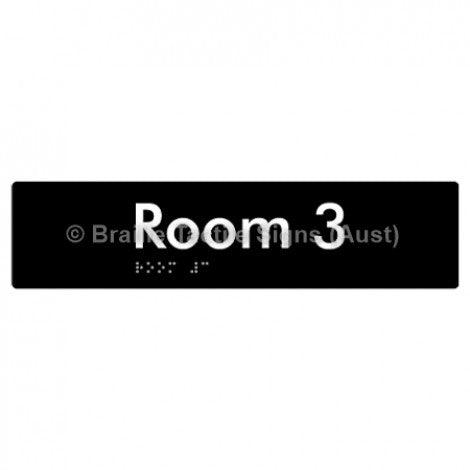 Braille Sign Room 3 - Braille Tactile Signs Aust. - BTS248-03-blk - Custom Signs - Fast Shipping - High Quality - Australian Made & Owned