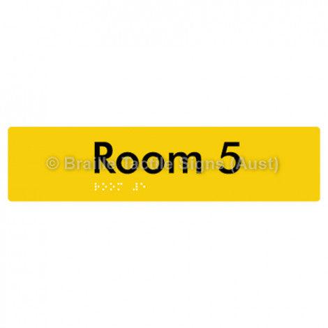 Braille Sign Room 5 - Braille Tactile Signs Aust. - BTS248-05-yel - Custom Signs - Fast Shipping - High Quality - Australian Made & Owned