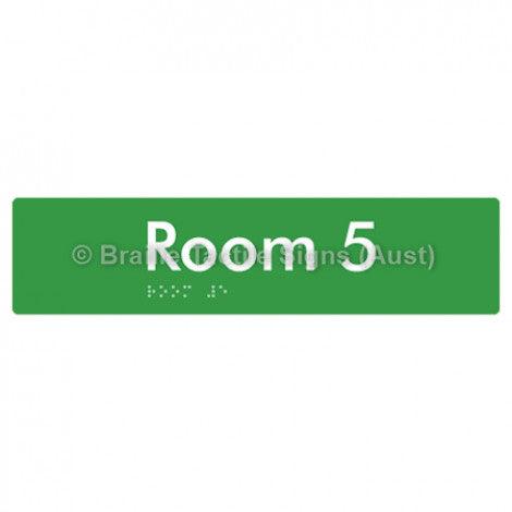 Braille Sign Room 5 - Braille Tactile Signs Aust. - BTS248-05-grn - Custom Signs - Fast Shipping - High Quality - Australian Made & Owned