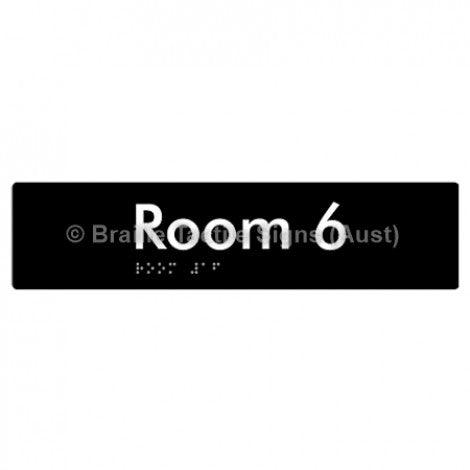 Braille Sign Room 6 - Braille Tactile Signs Aust. - BTS248-06-blk - Custom Signs - Fast Shipping - High Quality - Australian Made & Owned