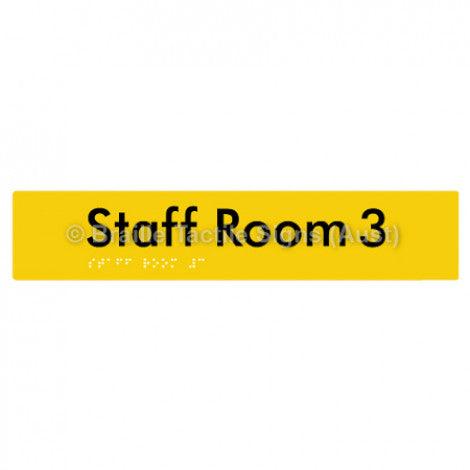 Braille Sign Staff Room 3 - Braille Tactile Signs Aust. - BTS251-03-yel - Custom Signs - Fast Shipping - High Quality - Australian Made & Owned