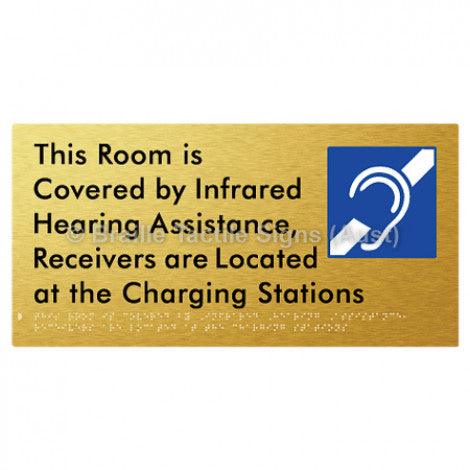 Braille Sign This Room is Covered by Infrared Hearing Assistance, Receivers are Located at the Charging Stations - Braille Tactile Signs Aust. - BTS297-aliG - Custom Signs - Fast Shipping - High Quality - Australian Made & Owned