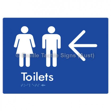 Braille Sign Toilets w/ Large Arrow: - Braille Tactile Signs Aust. - BTS68->L-blu - Custom Signs - Fast Shipping - High Quality - Australian Made & Owned