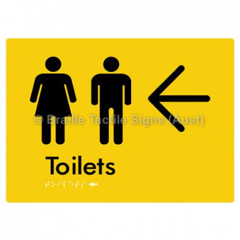 Braille Sign Toilets w/ Large Arrow: - Braille Tactile Signs Aust. - BTS68->L-yel - Custom Signs - Fast Shipping - High Quality - Australian Made & Owned