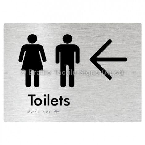 Braille Sign Toilets w/ Large Arrow: - Braille Tactile Signs Aust. - BTS68->L-aliB - Custom Signs - Fast Shipping - High Quality - Australian Made & Owned