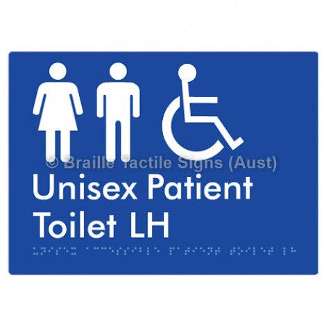 Braille Sign Unisex Accessible Patient Toilet LH - Braille Tactile Signs Aust. - BTS351-LH-blu - Custom Signs - Fast Shipping - High Quality - Australian Made & Owned
