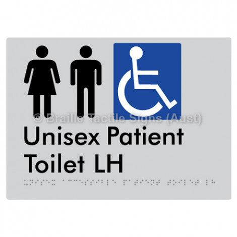 Braille Sign Unisex Accessible Patient Toilet LH - Braille Tactile Signs Aust. - BTS351-LH-slv - Custom Signs - Fast Shipping - High Quality - Australian Made & Owned