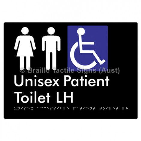 Braille Sign Unisex Accessible Patient Toilet LH - Braille Tactile Signs Aust. - BTS351-LH-blk - Custom Signs - Fast Shipping - High Quality - Australian Made & Owned