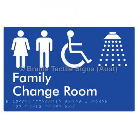 Braille Sign Unisex Accessible Toilet & Shower & Family Change Room - Braille Tactile Signs Aust. - BTS292-blu - Custom Signs - Fast Shipping - High Quality - Australian Made & Owned