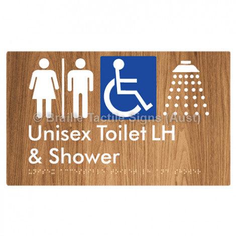 Braille Sign Unisex Accessible Toilet LH & Shower w/ Air Lock - Braille Tactile Signs Aust. - BTS35LHn-AL-wdg - Custom Signs - Fast Shipping - High Quality - Australian Made & Owned