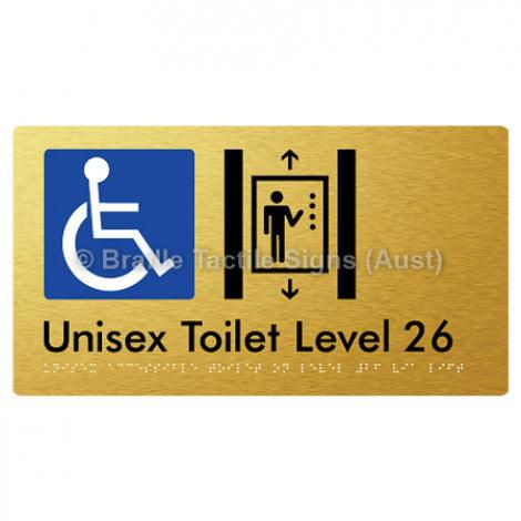 Braille Sign Unisex Accessible Toilet on Level 26 Via Lift - Braille Tactile Signs Aust. - BTS276-26-aliG - Custom Signs - Fast Shipping - High Quality - Australian Made & Owned