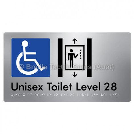 Braille Sign Unisex Accessible Toilet on Level 28 Via Lift - Braille Tactile Signs Aust. - BTS276-28-aliS - Custom Signs - Fast Shipping - High Quality - Australian Made & Owned