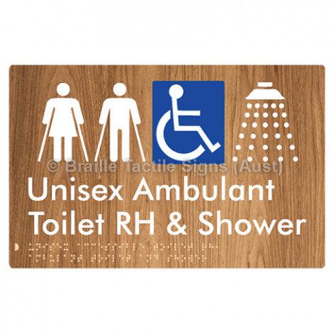 Braille Sign Unisex Accessible Toilet RH, Ambulant Toilet and Shower - Braille Tactile Signs Aust. - BTS343RH-wdg - Custom Signs - Fast Shipping - High Quality - Australian Made & Owned