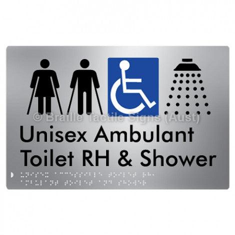 Braille Sign Unisex Accessible Toilet RH, Ambulant Toilet and Shower - Braille Tactile Signs Aust. - BTS343RH-aliS - Custom Signs - Fast Shipping - High Quality - Australian Made & Owned