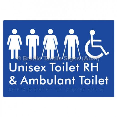 Braille Sign Unisex Accessible Toilet RH and Ambulant Toilet - Braille Tactile Signs Aust. - BTS311RH-blu - Custom Signs - Fast Shipping - High Quality - Australian Made & Owned