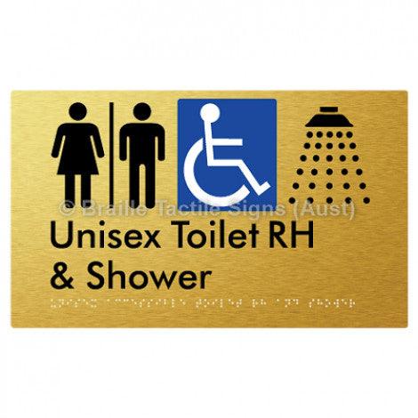 Braille Sign Unisex Accessible Toilet RH & Shower w/ Air Lock - Braille Tactile Signs Aust. - BTS35RHn-AL-aliG - Custom Signs - Fast Shipping - High Quality - Australian Made & Owned