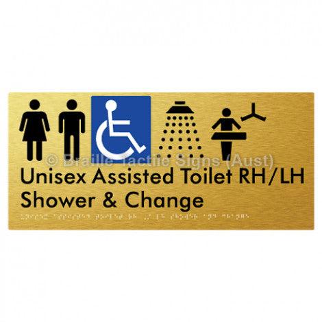 Braille Sign Unisex Assisted Toilet RH/LH Shower and Change - Braille Tactile Signs Aust. - BTS307RH-LH-aliG - Custom Signs - Fast Shipping - High Quality - Australian Made & Owned