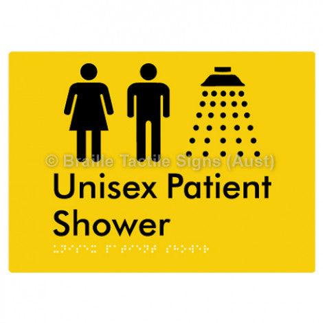 Braille Sign Unisex Patient Shower - Braille Tactile Signs Aust. - BTS354-yel - Custom Signs - Fast Shipping - High Quality - Australian Made & Owned