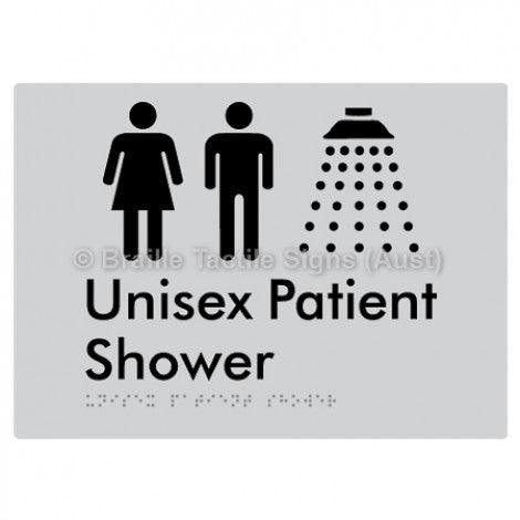 Braille Sign Unisex Patient Shower - Braille Tactile Signs Aust. - BTS354-slv - Custom Signs - Fast Shipping - High Quality - Australian Made & Owned