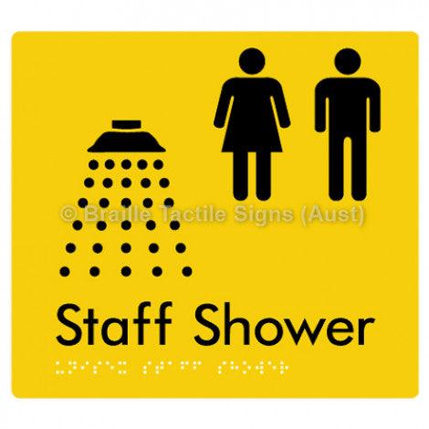 Braille Sign Unisex Staff Shower - Braille Tactile Signs Aust. - BTS246-yel - Custom Signs - Fast Shipping - High Quality - Australian Made & Owned