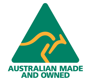 Australian Made and Owned Green and Gold Logo featuring Yellow Kangaroo