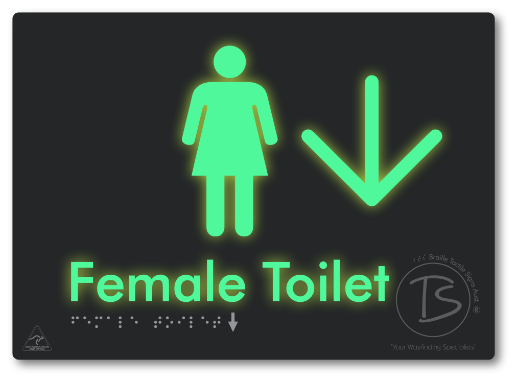 Female Toilet with Large directional Arrow
