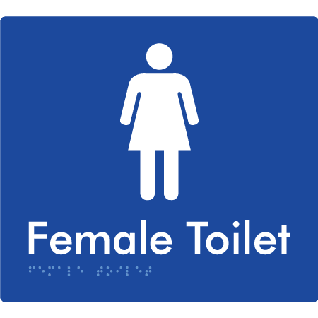 Braille Sign Female Toilet - Braille Tactile Signs (Aust) - BTS01n-blu - Fully Custom Signs - Fast Shipping - High Quality - Australian Made &amp; Owned