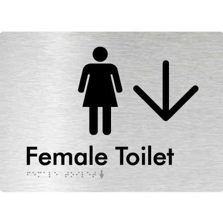 Female Toilet w/ Large Arrow - Braille Tactile Signs Aust.