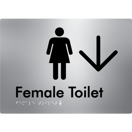 Female Toilet w/ Large Arrow - Braille Tactile Signs Aust.
