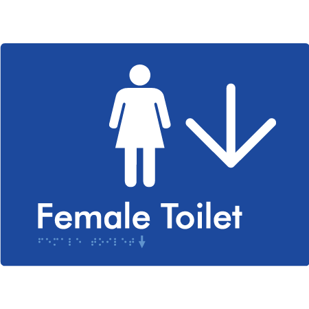 Female Toilet with Large directional Arrow - Braille Tactile Signs Aust.