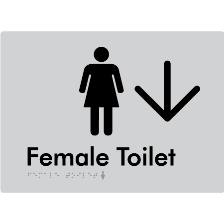 Female Toilet w/ Large Arrow - Braille Tactile Signs Aust.