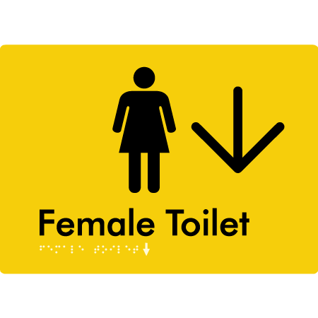 Female Toilet w/ Large Arrow - Braille Tactile Signs Aust.