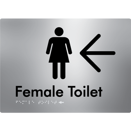 Female Toilet w/ Large Arrow - Braille Tactile Signs Aust.