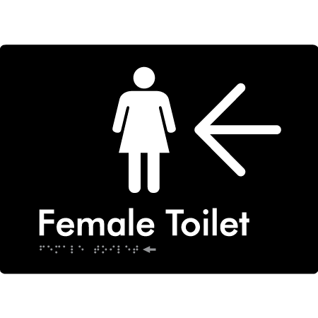 Female Toilet w/ Large Arrow - Braille Tactile Signs Aust.