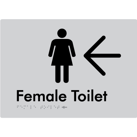 Female Toilet w/ Large Arrow - Braille Tactile Signs Aust.