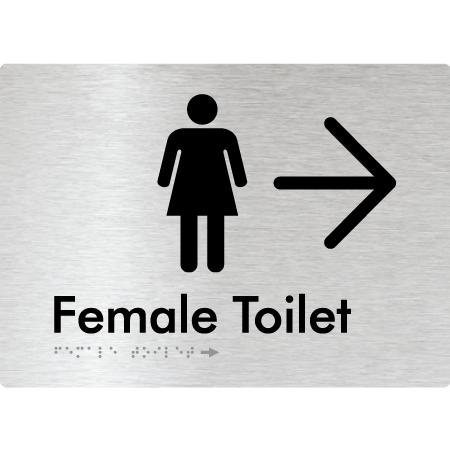 Female Toilet w/ Large Arrow - Braille Tactile Signs Aust.