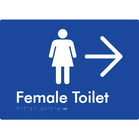 Female Toilet w/ Large Arrow - Braille Tactile Signs Aust.