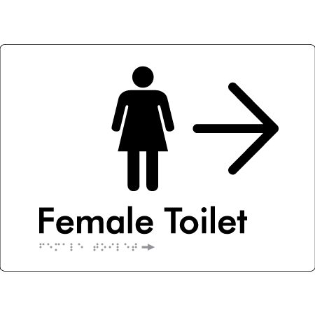 Female Toilet w/ Large Arrow - Braille Tactile Signs Aust.