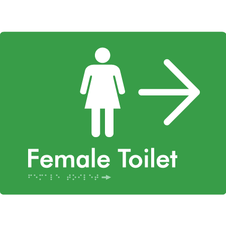 Female Toilet w/ Large Arrow - Braille Tactile Signs Aust.