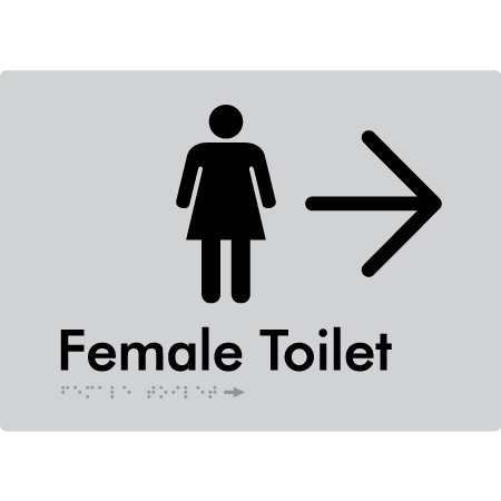Female Toilet w/ Large Arrow - Braille Tactile Signs Aust.