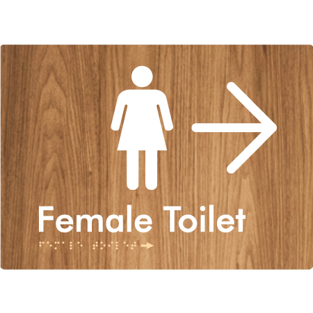 Female Toilet w/ Large Arrow - Braille Tactile Signs Aust.