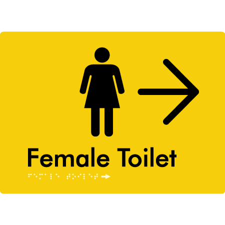Female Toilet w/ Large Arrow - Braille Tactile Signs Aust.