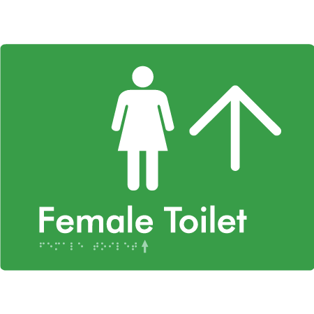 Female Toilet w/ Large Arrow - Braille Tactile Signs Aust.
