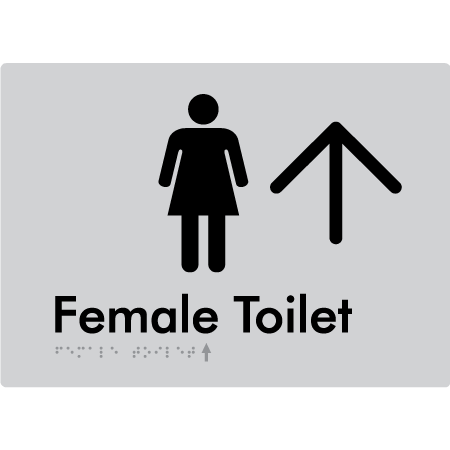 Female Toilet w/ Large Arrow - Braille Tactile Signs Aust.