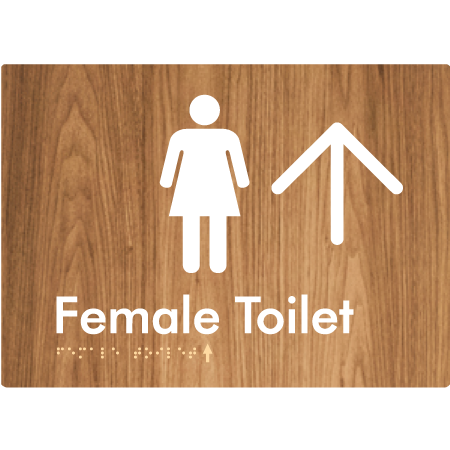 Female Toilet w/ Large Arrow - Braille Tactile Signs Aust.