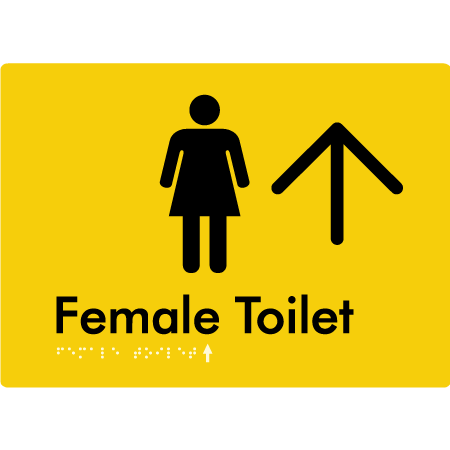 Female Toilet w/ Large Arrow - Braille Tactile Signs Aust.