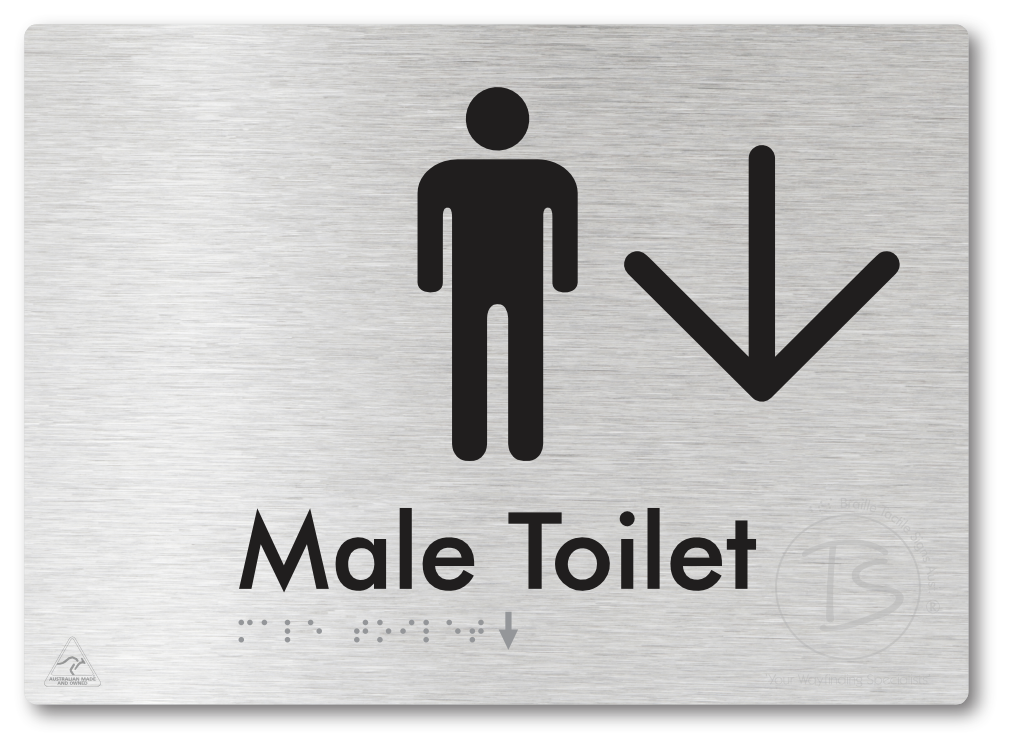 Male Toilet with Large Directional Arrow - Braille Tactile Signs Aust.
