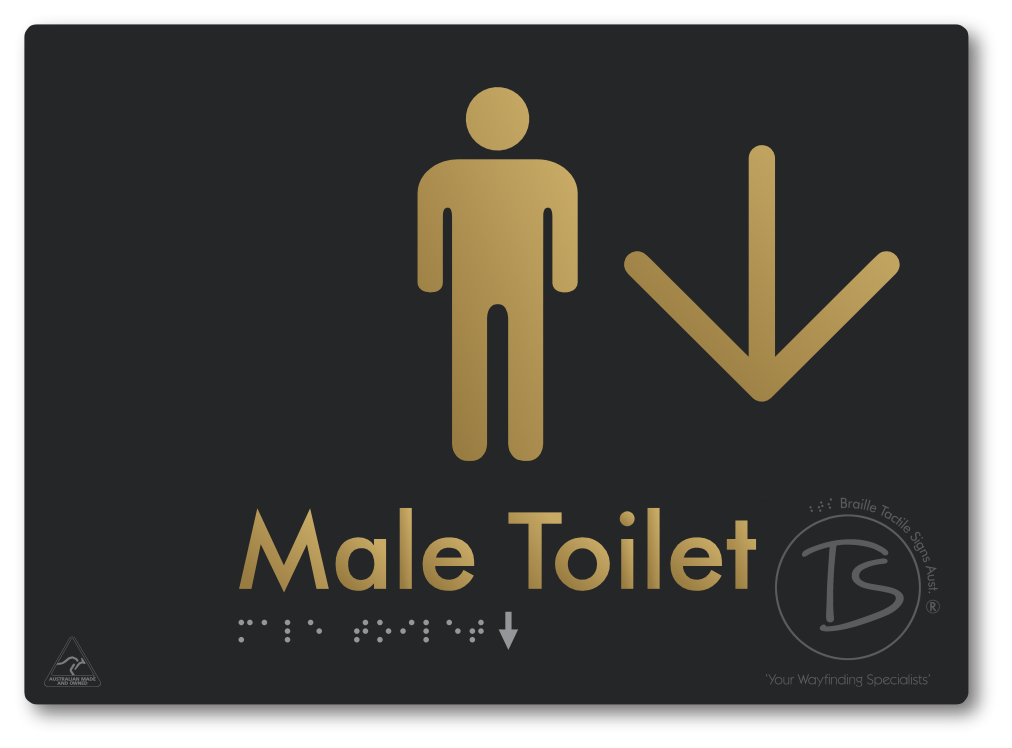 Male Toilet with Large Directional Arrow - Braille Tactile Signs Aust.