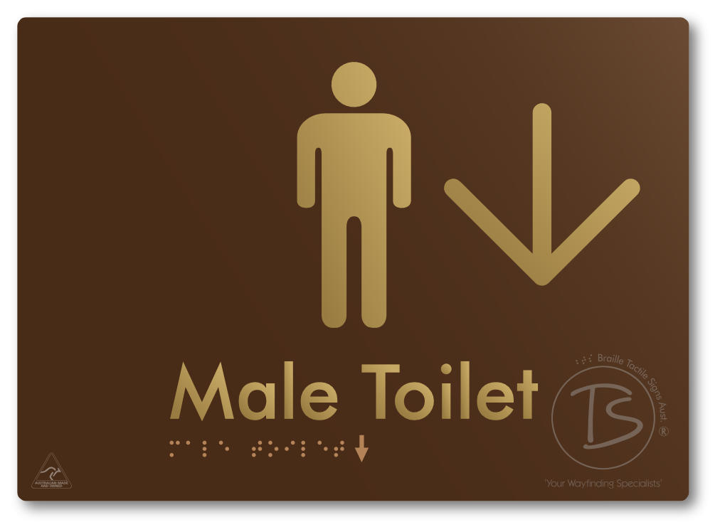 Male Toilet with Large Directional Arrow - Braille Tactile Signs Aust.