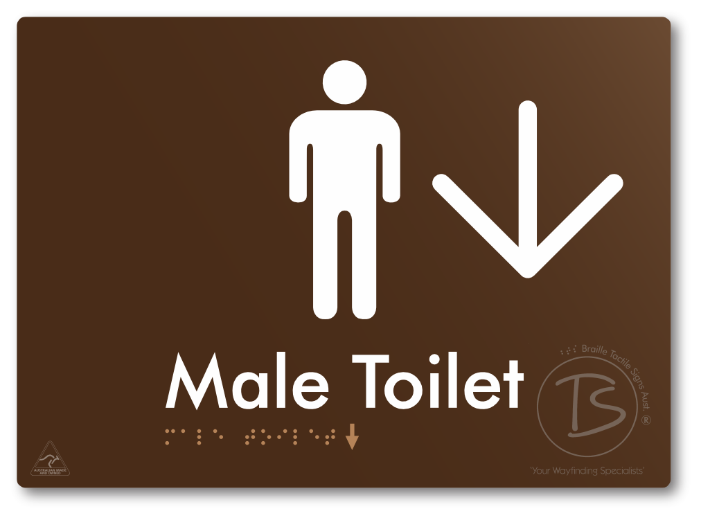 Male Toilet with Large Directional Arrow - Braille Tactile Signs Aust.